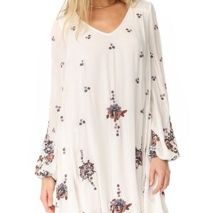 NWT Free People Oxford Gauze Mini Dress Tunic Swing White Embroidered Open M